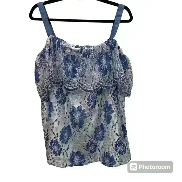 Blue Flowery Top with Shoulder Straps 18/20 Size - Picture 1 of 2